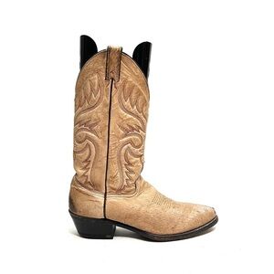 Vintage 1970s mens rugged tan leather mid calf western cowboy boots